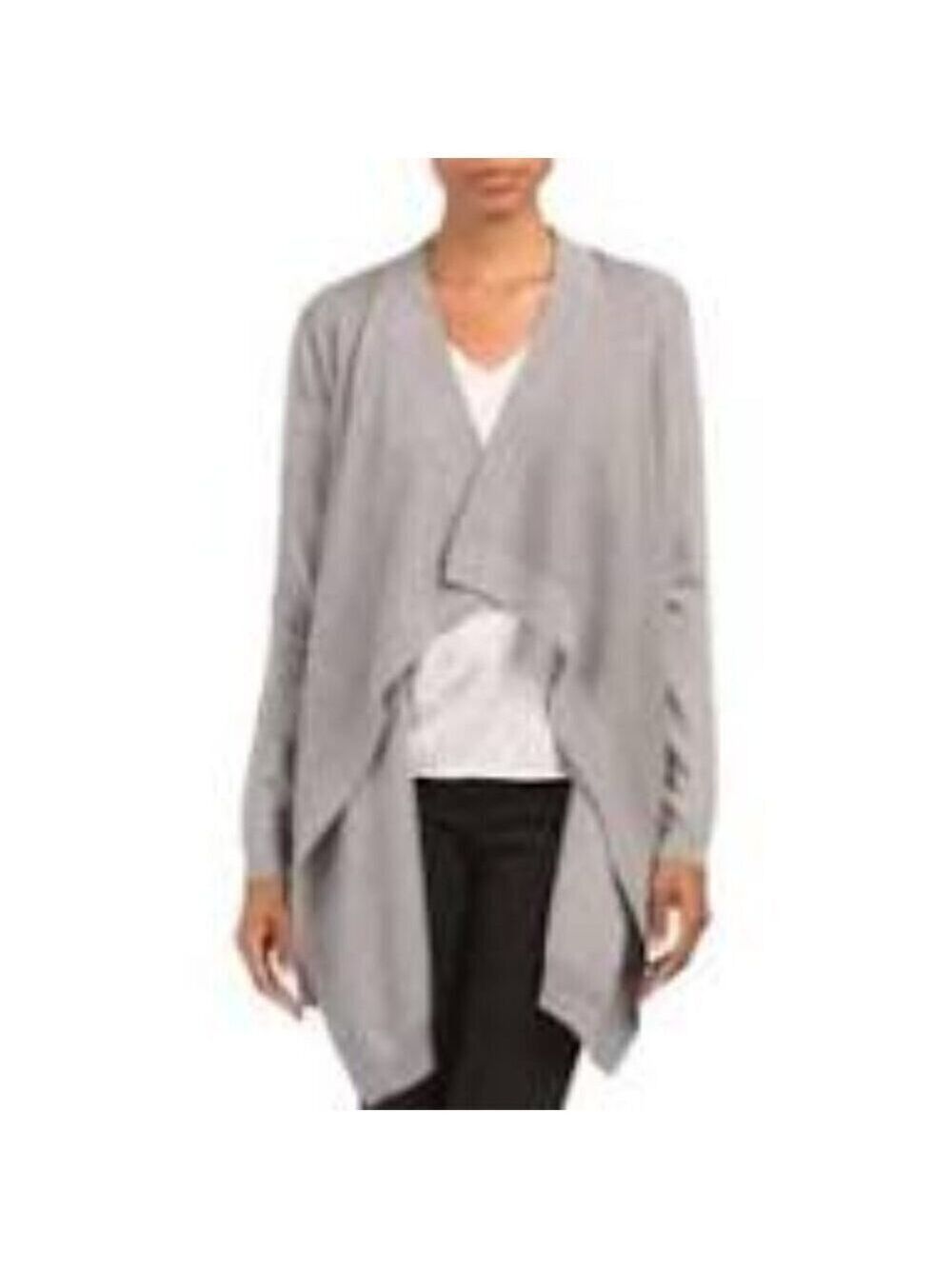 THEORY Winxie Grey Ribbed Knit Draped Cardigan 100% Merino Wool Size M